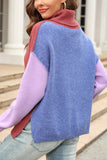 SPLICED FASHION HIGH NECK PULLOVER SWEATER