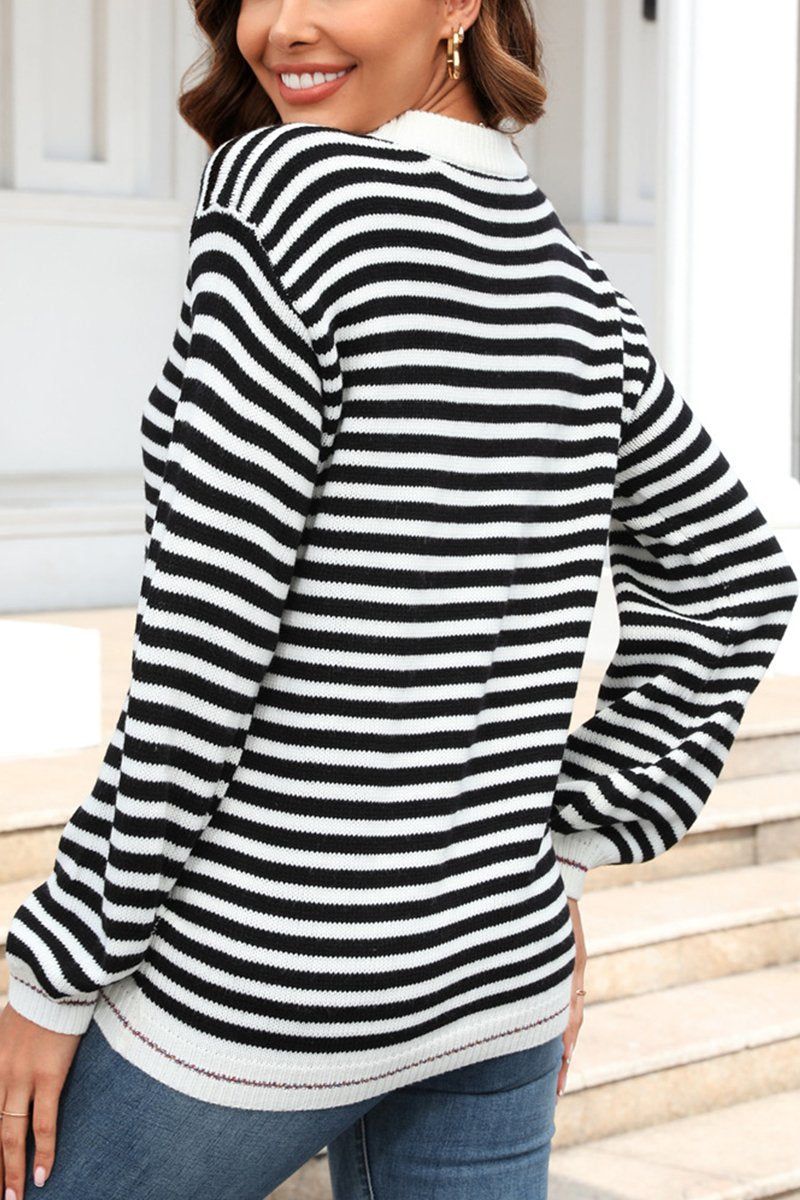 WOMEN STRIPED CONTRAST LONG SLEEVED KNIT TOP