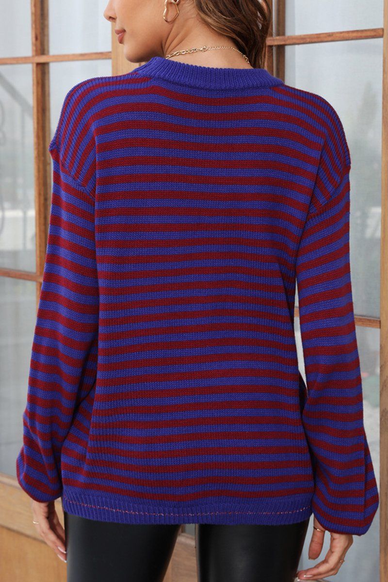 WOMEN STRIPED CONTRAST LONG SLEEVED KNIT TOP