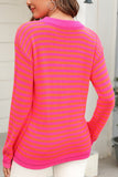 WOMEN STRIPED CONTRAST LONG SLEEVED KNIT TOP