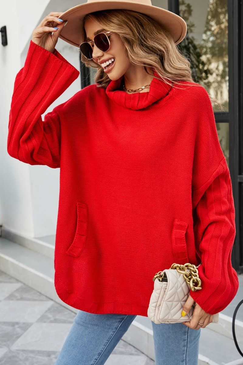 WOMENS LOOSE OVERSIZE HIGH NECK SWEATER