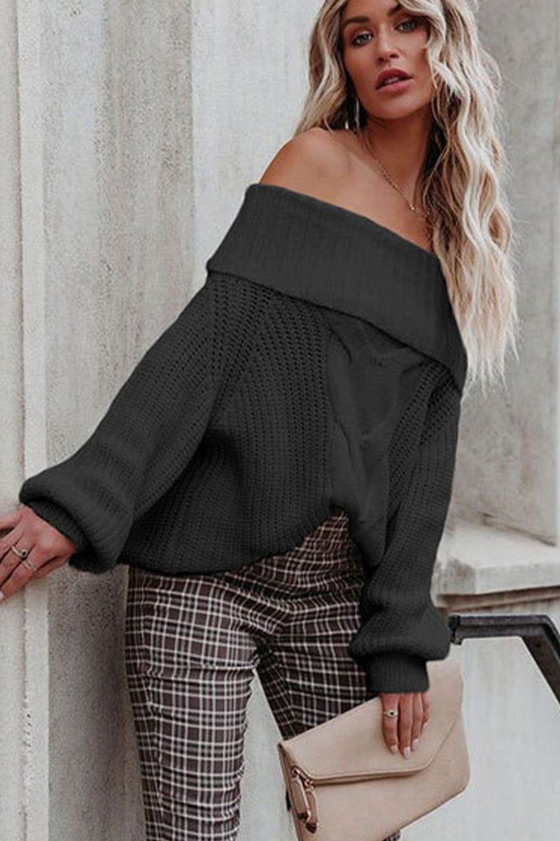 WOMEN OFF SHOULDER CABLE KNIT OVERSIZE SWEATER