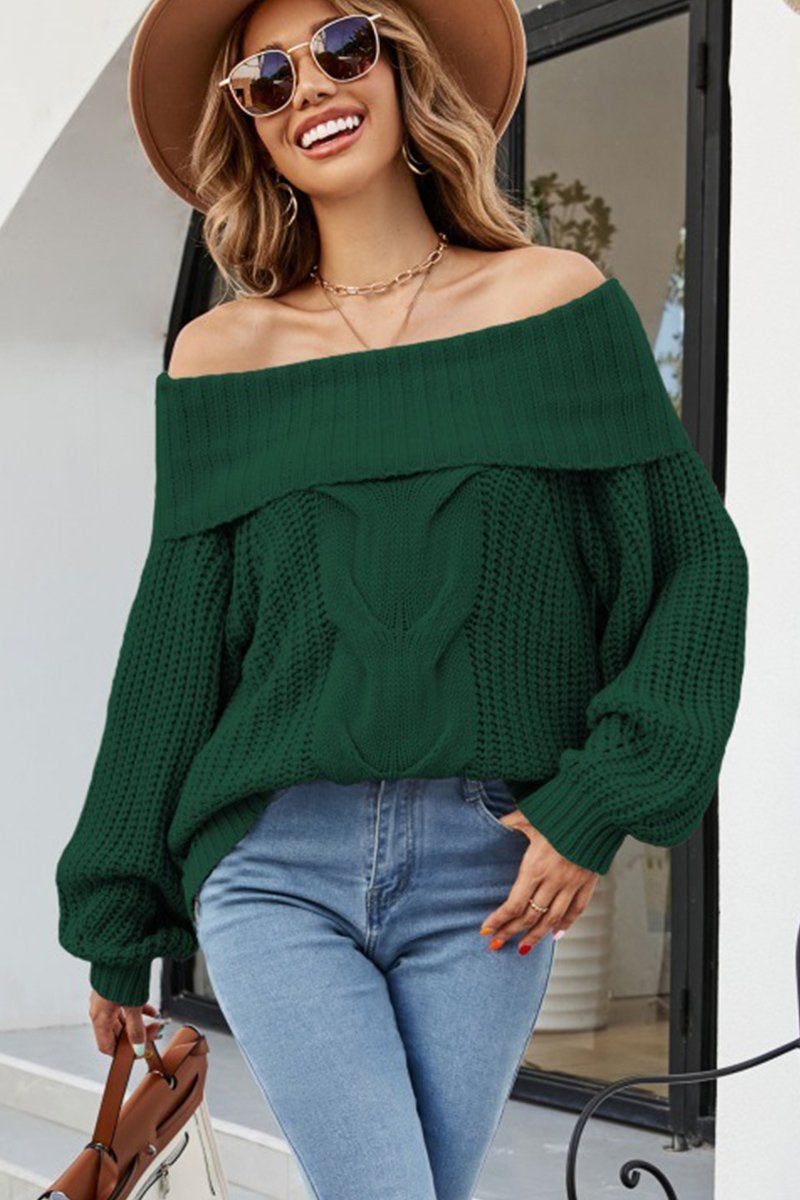 WOMEN OFF SHOULDER CABLE KNIT OVERSIZE SWEATER