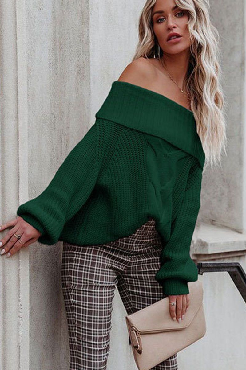 WOMEN OFF SHOULDER CABLE KNIT OVERSIZE SWEATER