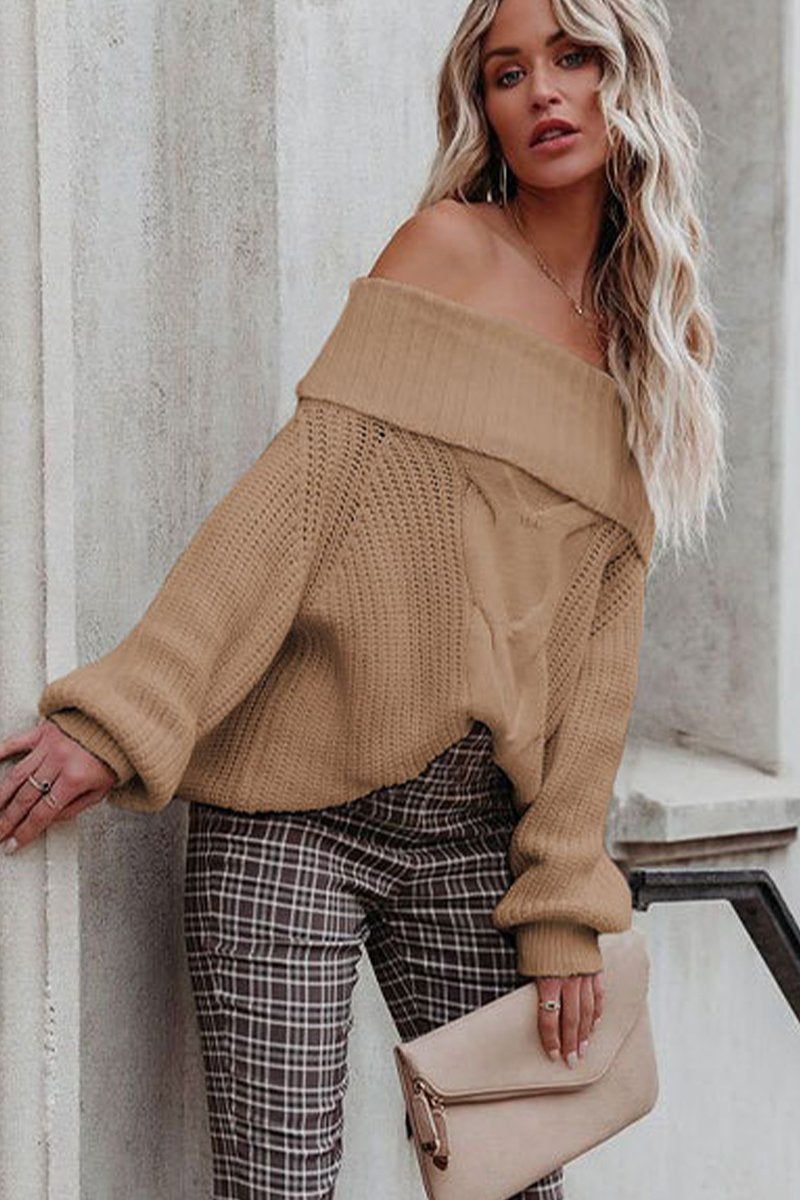 WOMEN OFF SHOULDER CABLE KNIT OVERSIZE SWEATER