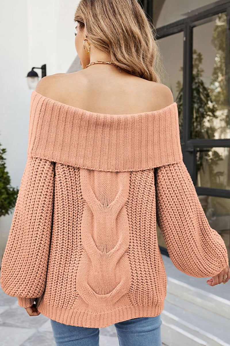 WOMEN OFF SHOULDER CABLE KNIT OVERSIZE SWEATER