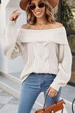 WOMEN OFF SHOULDER CABLE KNIT OVERSIZE SWEATER