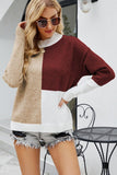 WOMEN HIGH NECK COLOR BLOCKED PULLOVER SWEATER