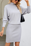 WOMEN HIGH NECK KNITTED SWEAT DRESS