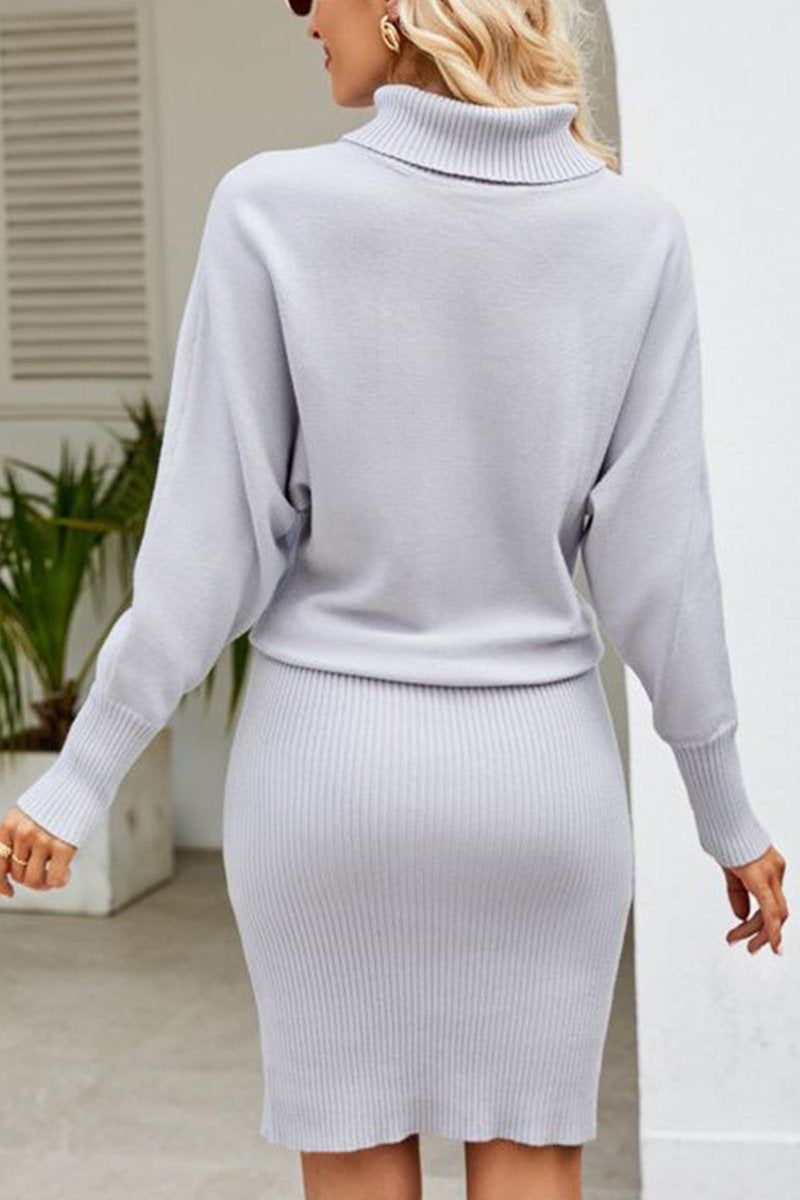 WOMEN HIGH NECK KNITTED SWEAT DRESS