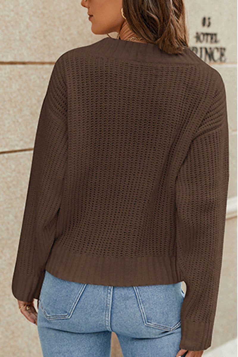 WOMEN RIBBED WRAP STYLE KNITTED SWEATER