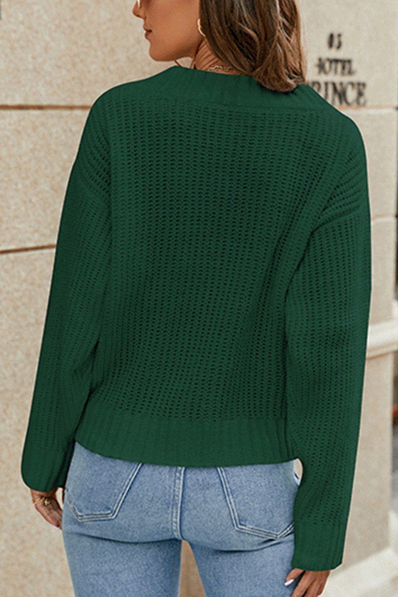 WOMEN RIBBED WRAP STYLE KNITTED SWEATER