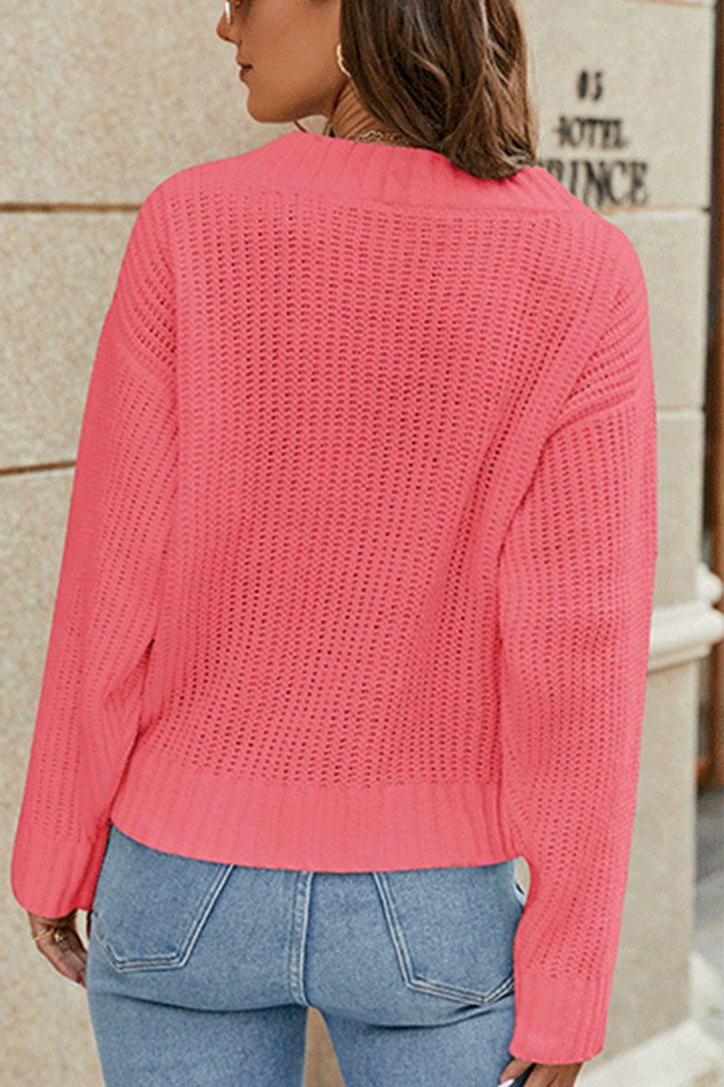 WOMEN RIBBED WRAP STYLE KNITTED SWEATER