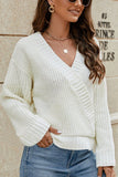 WOMEN RIBBED WRAP STYLE KNITTED SWEATER