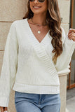 WOMEN RIBBED WRAP STYLE KNITTED SWEATER