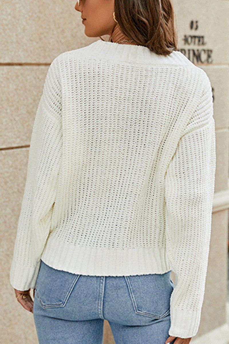 WOMEN RIBBED WRAP STYLE KNITTED SWEATER