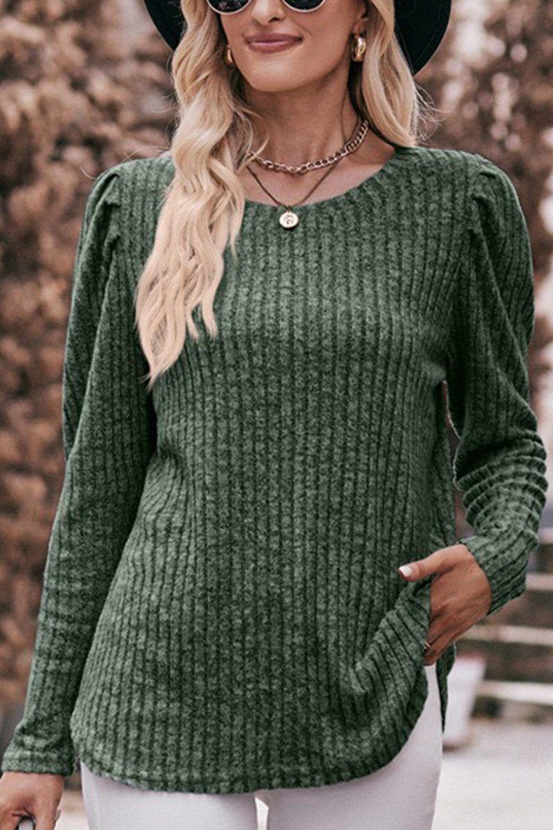 WOMEN CORDUROY ROUND NECK KNIT SWEATER