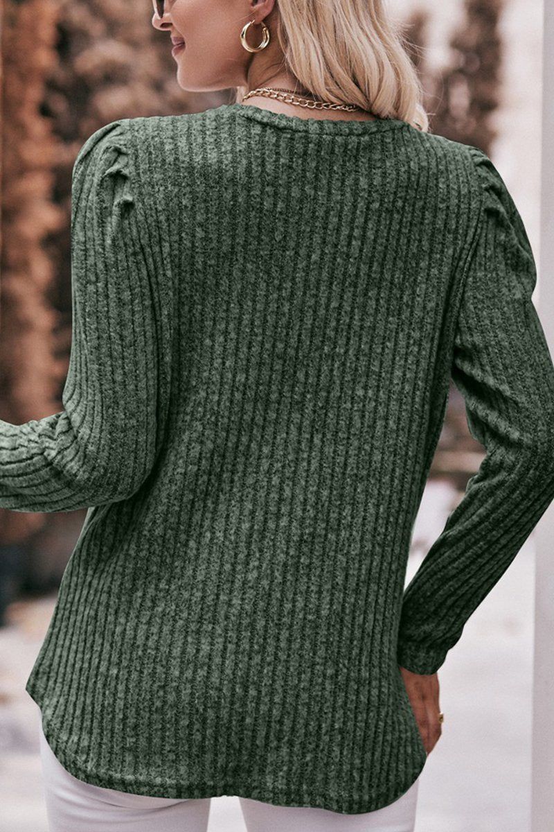 WOMEN CORDUROY ROUND NECK KNIT SWEATER