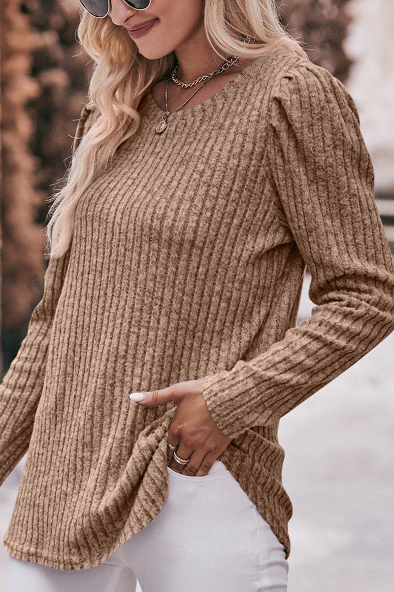 WOMEN CORDUROY ROUND NECK KNIT SWEATER