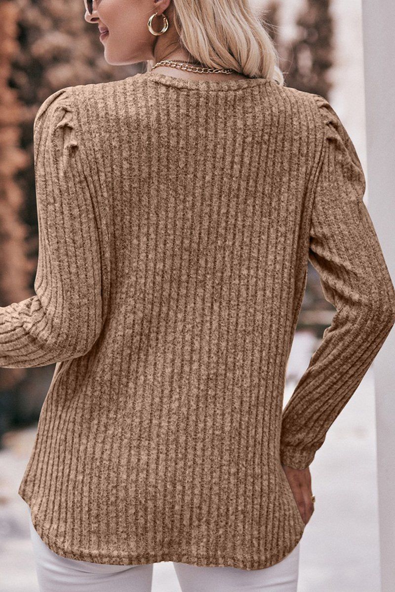 WOMEN CORDUROY ROUND NECK KNIT SWEATER