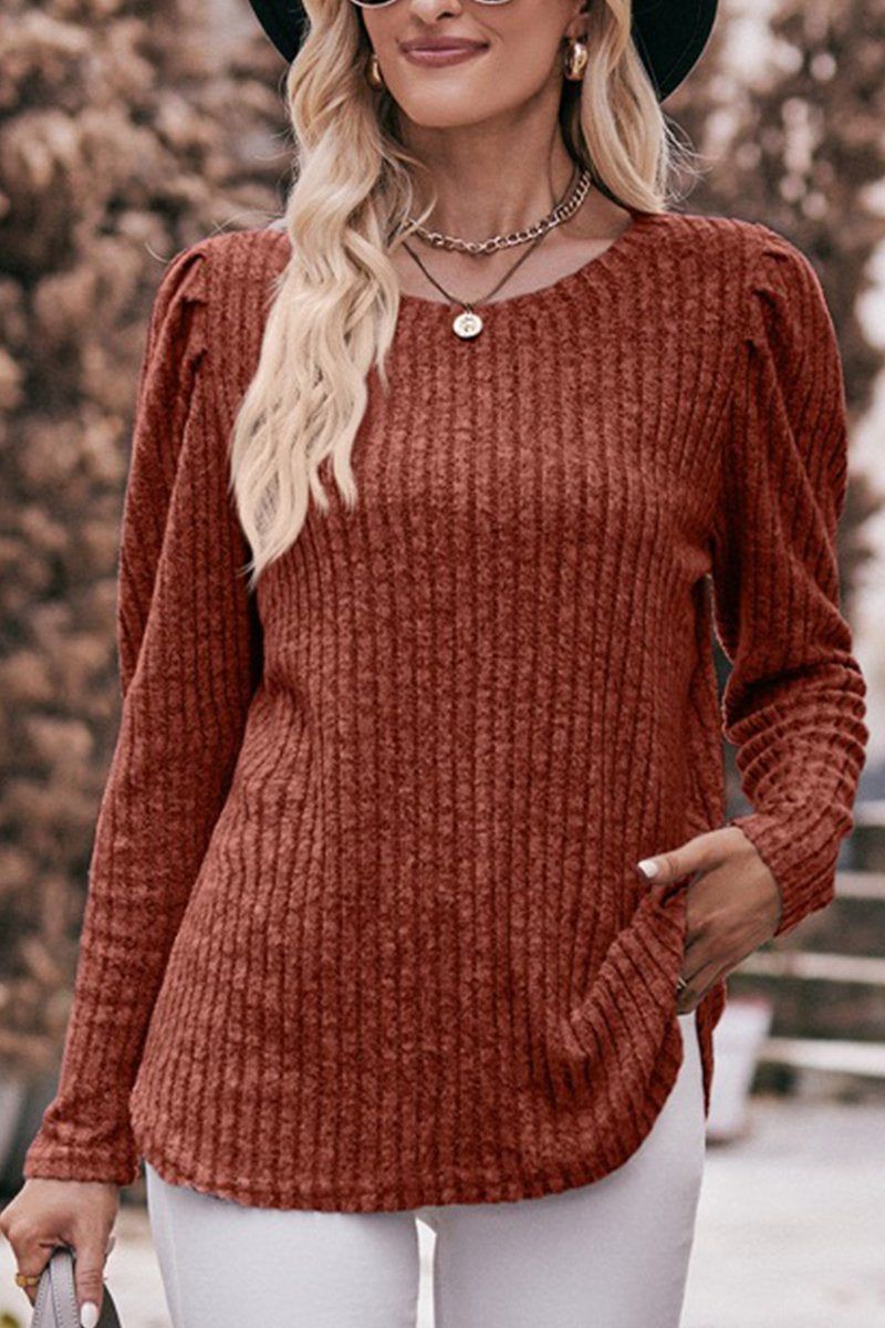 WOMEN CORDUROY ROUND NECK KNIT SWEATER