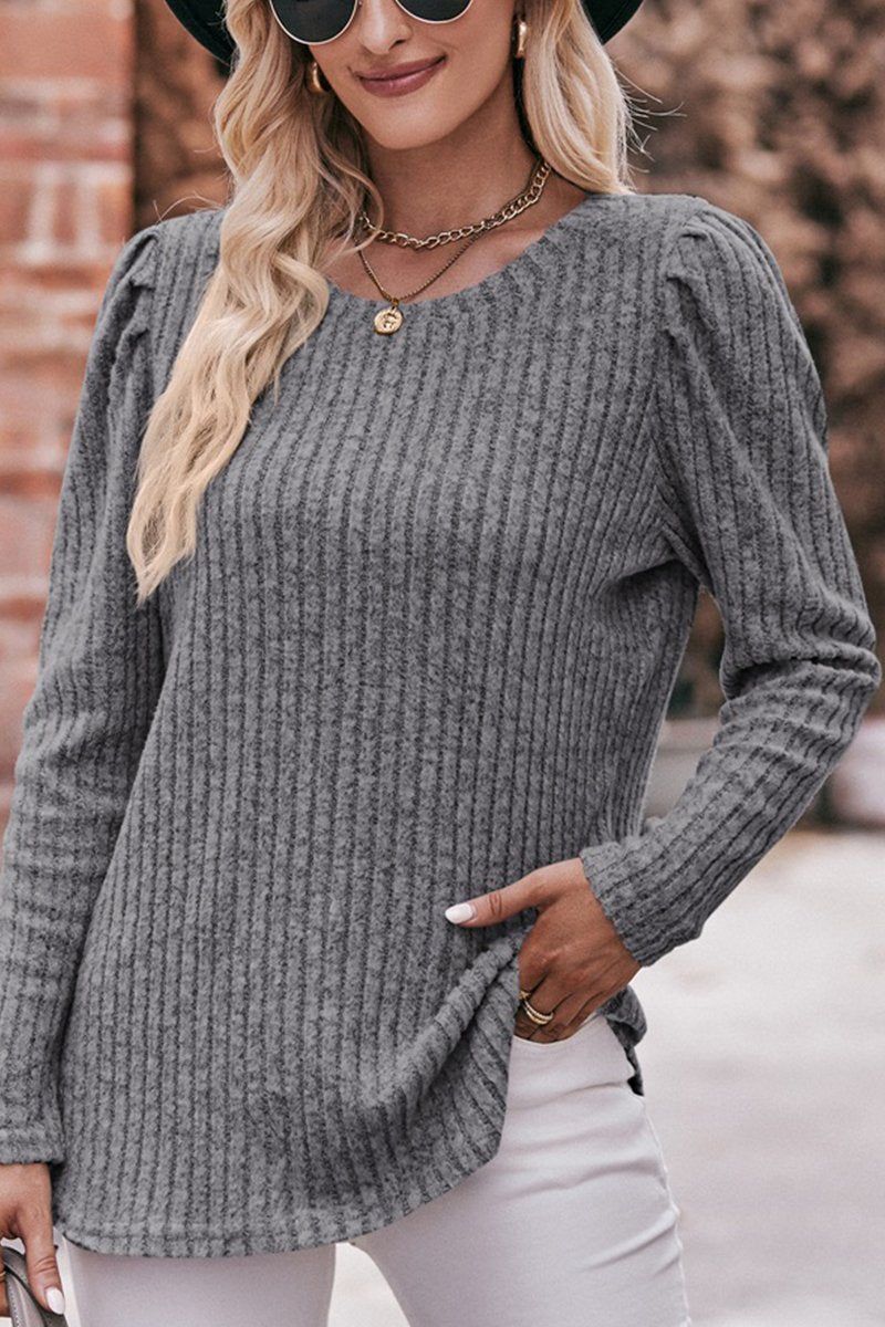 WOMEN CORDUROY ROUND NECK KNIT SWEATER