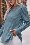 WOMEN CORDUROY ROUND NECK KNIT SWEATER