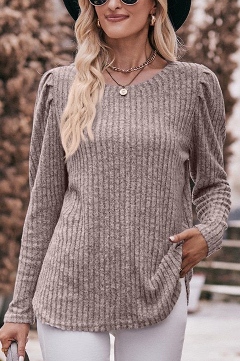 WOMEN CORDUROY ROUND NECK KNIT SWEATER