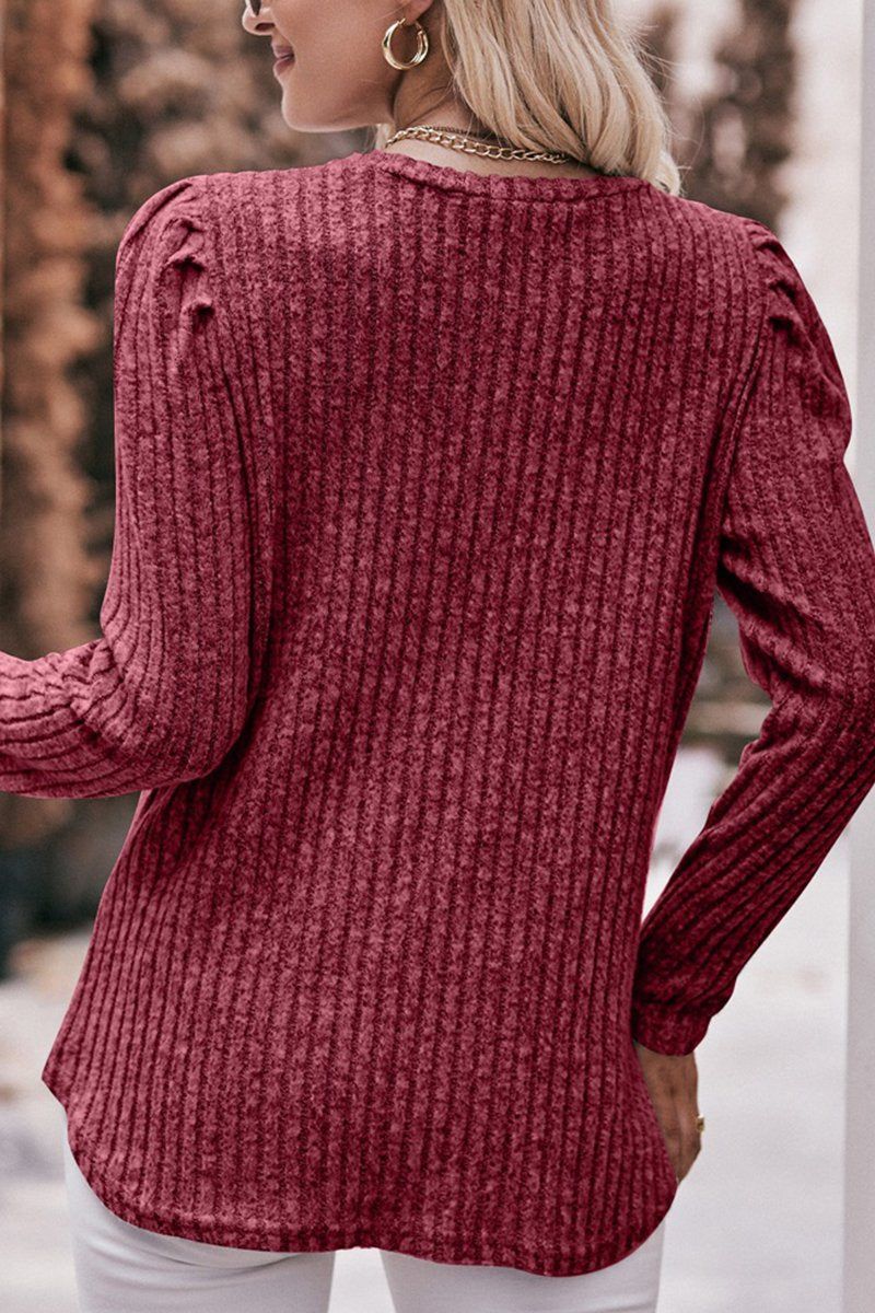 WOMEN CORDUROY ROUND NECK KNIT SWEATER