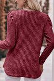 WOMEN CORDUROY ROUND NECK KNIT SWEATER