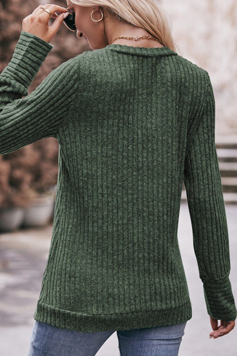 WOMEN RIBBED V NECK CORDUROY WARM SWEATER