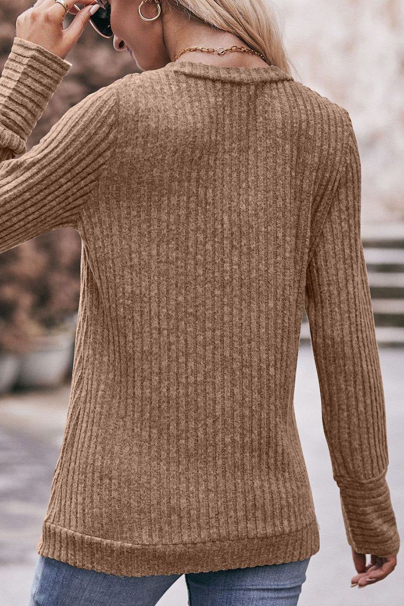 WOMEN RIBBED V NECK CORDUROY WARM SWEATER