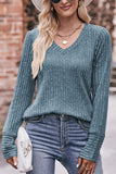 WOMEN RIBBED V NECK CORDUROY WARM SWEATER