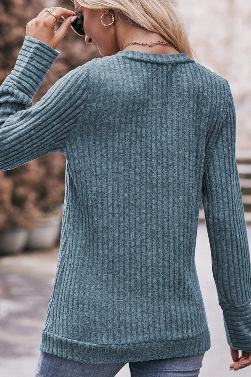 WOMEN RIBBED V NECK CORDUROY WARM SWEATER