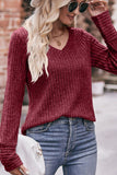 WOMEN RIBBED V NECK CORDUROY WARM SWEATER