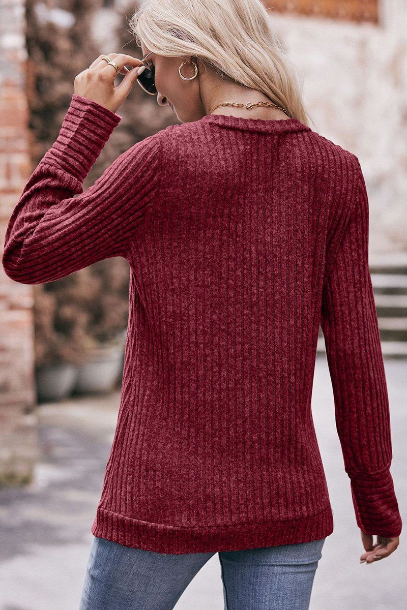 WOMEN RIBBED V NECK CORDUROY WARM SWEATER