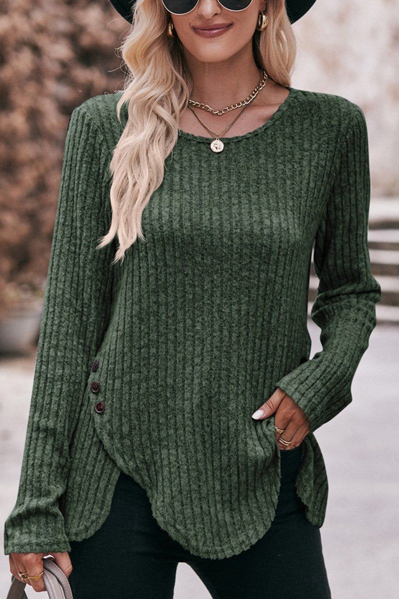 WOMEN CORDUROY LOOSE FIT SIDE BUTTONED SWEATER
