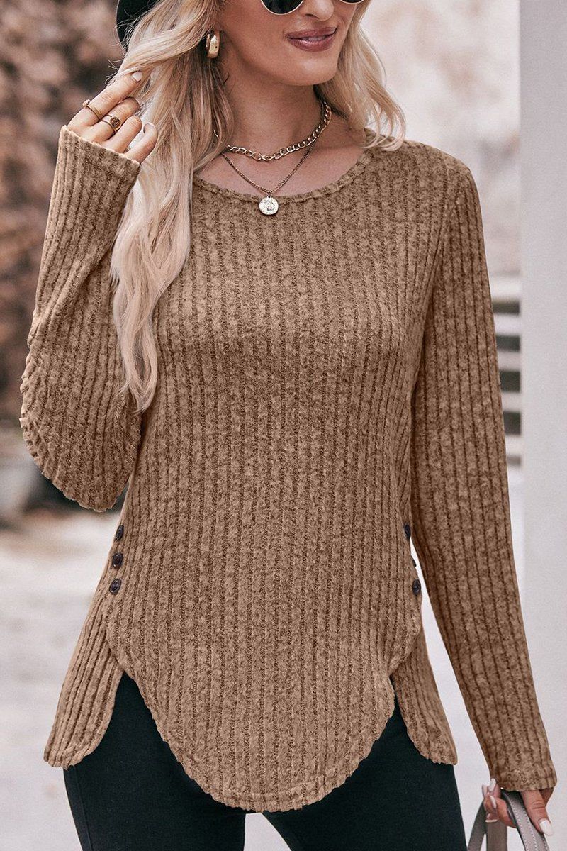 WOMEN CORDUROY LOOSE FIT SIDE BUTTONED SWEATER