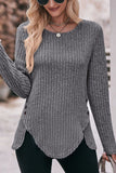 WOMEN CORDUROY LOOSE FIT SIDE BUTTONED SWEATER