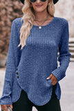 WOMEN CORDUROY LOOSE FIT SIDE BUTTONED SWEATER