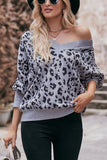 WOMEN LOOSE RIBBED NECK LEOPARD PULLOVER