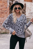 WOMEN LOOSE RIBBED NECK LEOPARD PULLOVER