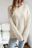 WOMEN SOLID CABLE KNIT SLEEVE SWEATER