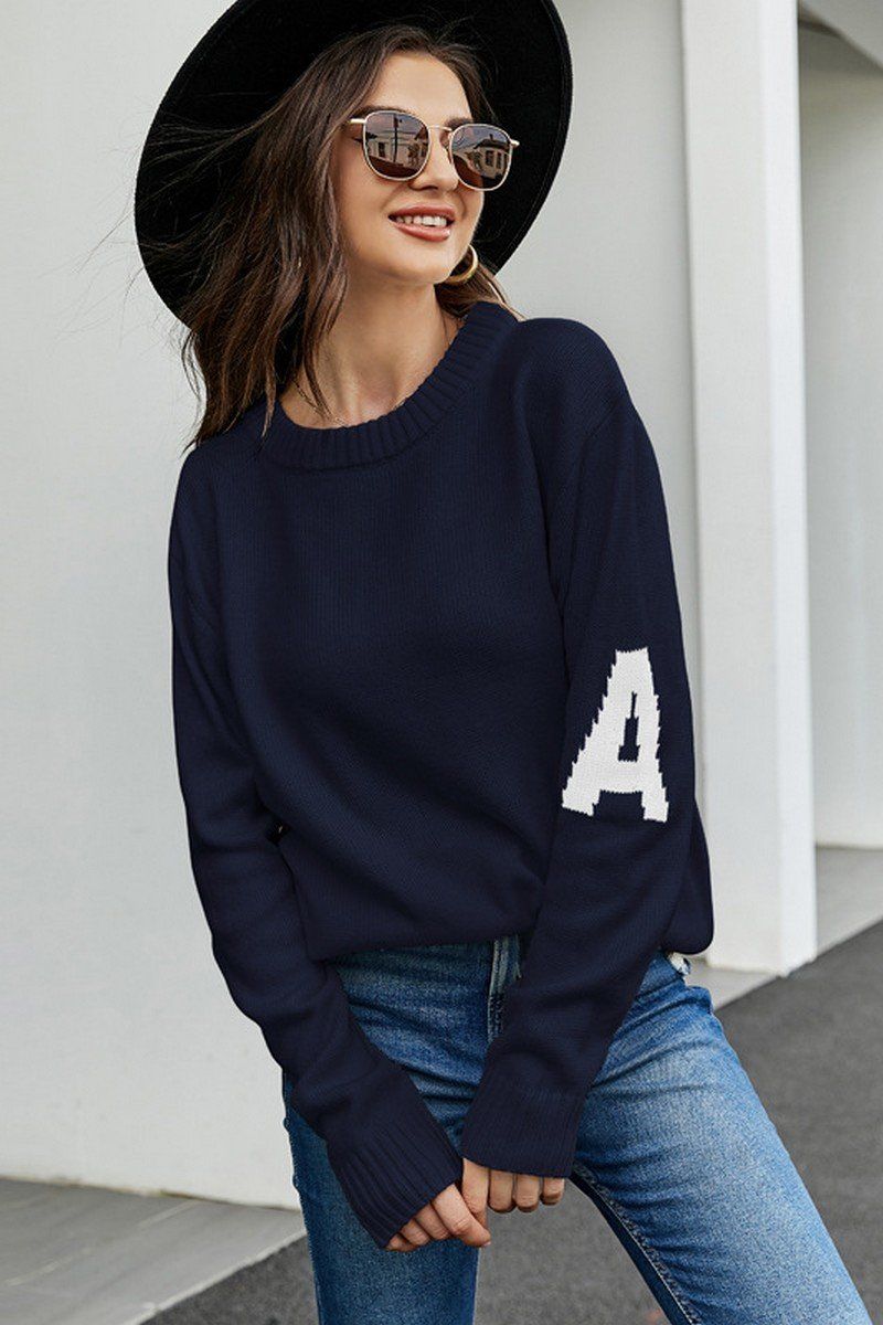 WOMEN A LETTER CASUAL BOYFRIEND SWEATER