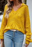 WOMEN EYELET KNITTED POLO NECK SWEATER