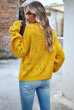 WOMEN EYELET KNITTED POLO NECK SWEATER