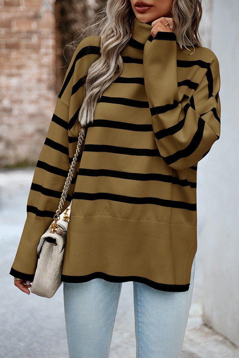 HIGH NECK STRIPE PATTERNED OVERSIZED PULLOVER