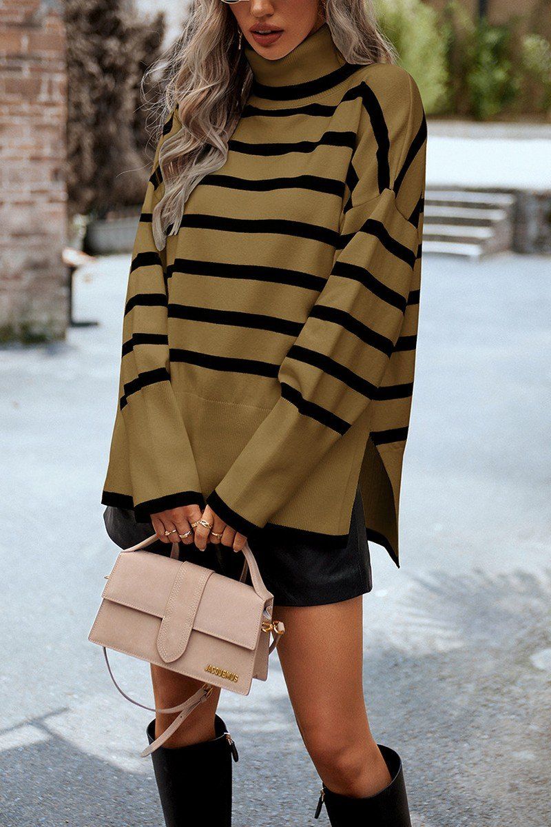 HIGH NECK STRIPE PATTERNED OVERSIZED PULLOVER