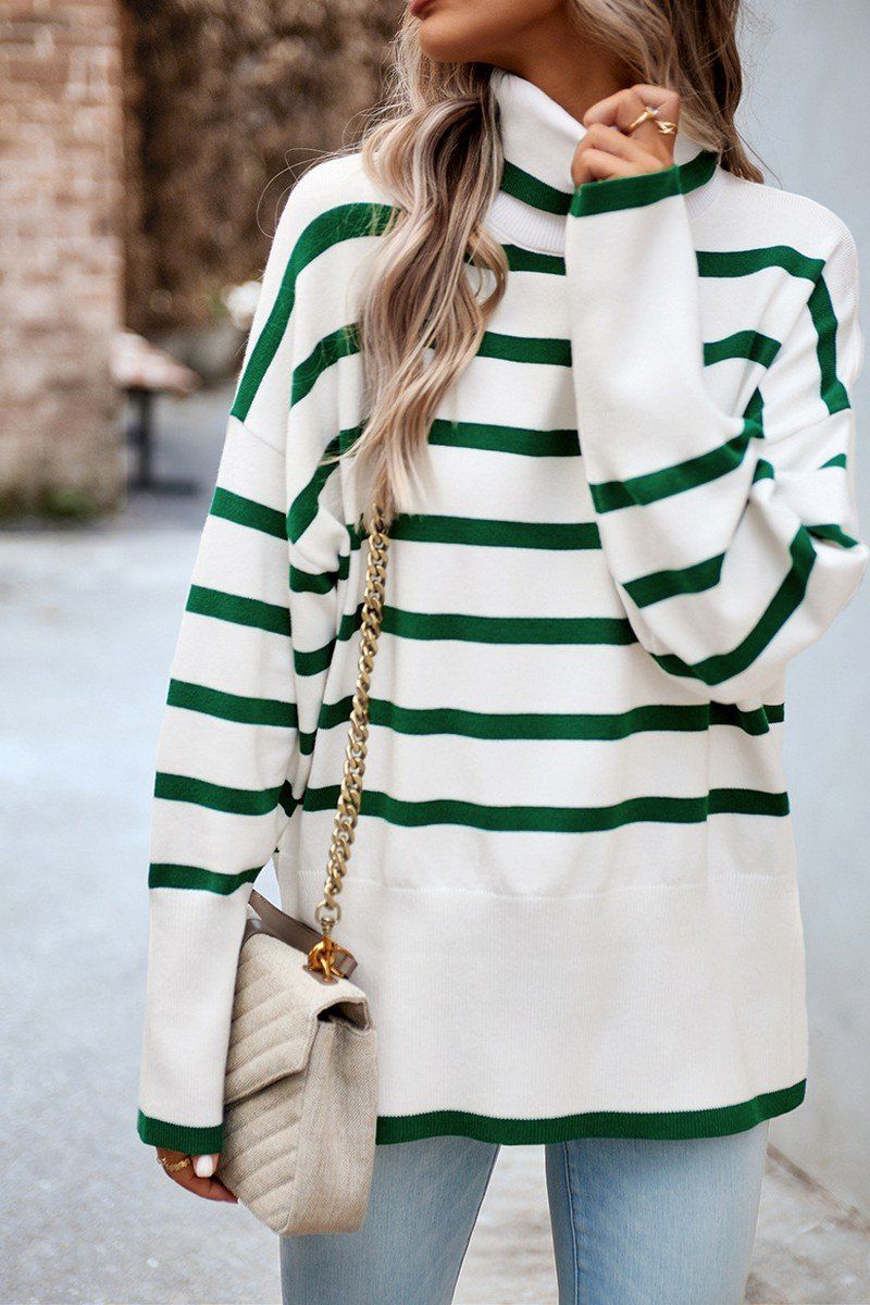 HIGH NECK STRIPE PATTERNED OVERSIZED PULLOVER