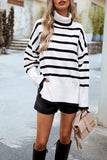 HIGH NECK STRIPE PATTERNED OVERSIZED PULLOVER